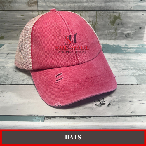 Pink Distressed Pony Tail Hat (YOUTH)