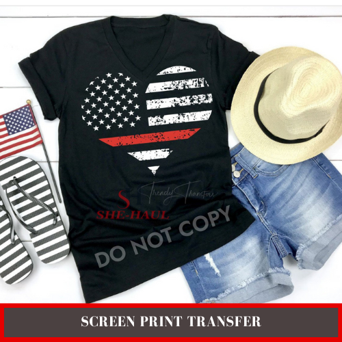FULL COLOR SCREEN PRINT - (READY TO SHIP) Thin Red Line Heart