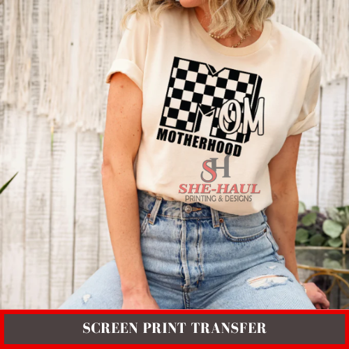 Screen Print Transfer (Ready To Ship) - Mom checkered