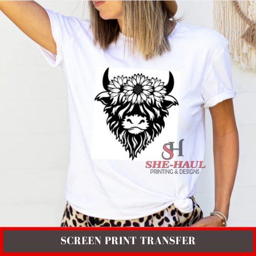 Screen Print Transfer (Ready To Ship) - Sunflower Heifer